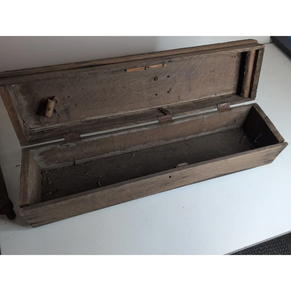 Vintage Antique Wooden Tool Box Chest w/ Metal Handles 32